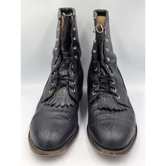 JUSTIN 522 Bullhide Black Pebbled Leather Western L Boots USA 13 D Kiltie main image 3